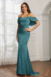 Mermaid Satin Flutter Sleeves Long Formal Evening Dresses Mother of the Bride Gowns Dresses