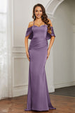 Mermaid Satin Flutter Sleeves Long Formal Evening Dresses Mother of the Bride Gowns Dresses