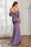 Mermaid Satin Flutter Sleeves Long Formal Evening Dresses Mother of the Bride Gowns Dresses