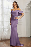 Mermaid Satin Flutter Sleeves Long Formal Evening Dresses Mother of the Bride Gowns Dresses