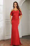 Mermaid Satin Flutter Sleeves Long Formal Evening Dresses Mother of the Bride Gowns Dresses