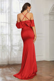 Mermaid Satin Flutter Sleeves Long Formal Evening Dresses Mother of the Bride Gowns Dresses