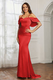 Mermaid Satin Flutter Sleeves Long Formal Evening Dresses Mother of the Bride Gowns Dresses