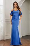 Mermaid Satin Flutter Sleeves Long Formal Evening Dresses Mother of the Bride Gowns Dresses