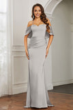 Mermaid Satin Flutter Sleeves Long Formal Evening Dresses Mother of the Bride Gowns Dresses