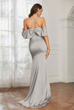 Mermaid Satin Flutter Sleeves Long Formal Evening Dresses Mother of the Bride Gowns Dresses