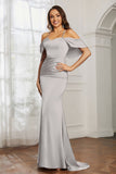 Mermaid Satin Flutter Sleeves Long Formal Evening Dresses Mother of the Bride Gowns Dresses