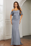 Mermaid Satin Flutter Sleeves Long Formal Evening Dresses Mother of the Bride Gowns Dresses