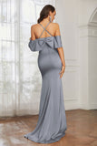 Mermaid Satin Flutter Sleeves Long Formal Evening Dresses Mother of the Bride Gowns Dresses