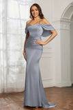 Mermaid Satin Flutter Sleeves Long Formal Evening Dresses Mother of the Bride Gowns Dresses