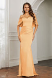 Mermaid Satin Flutter Sleeves Long Formal Evening Dresses Mother of the Bride Gowns Dresses