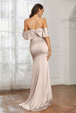 Mermaid Satin Flutter Sleeves Long Formal Evening Dresses Mother of the Bride Gowns Dresses
