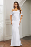 Mermaid Satin Flutter Sleeves Long Formal Evening Dresses Mother of the Bride Gowns Dresses