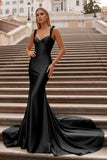 Hot Pink Floral Straps Mermaid Satin Long Prom Dress