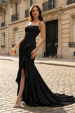 Yellow Spaghetti Straps Mermaid Satin Formal Prom Dress