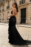 Yellow Spaghetti Straps Mermaid Satin Formal Prom Dress