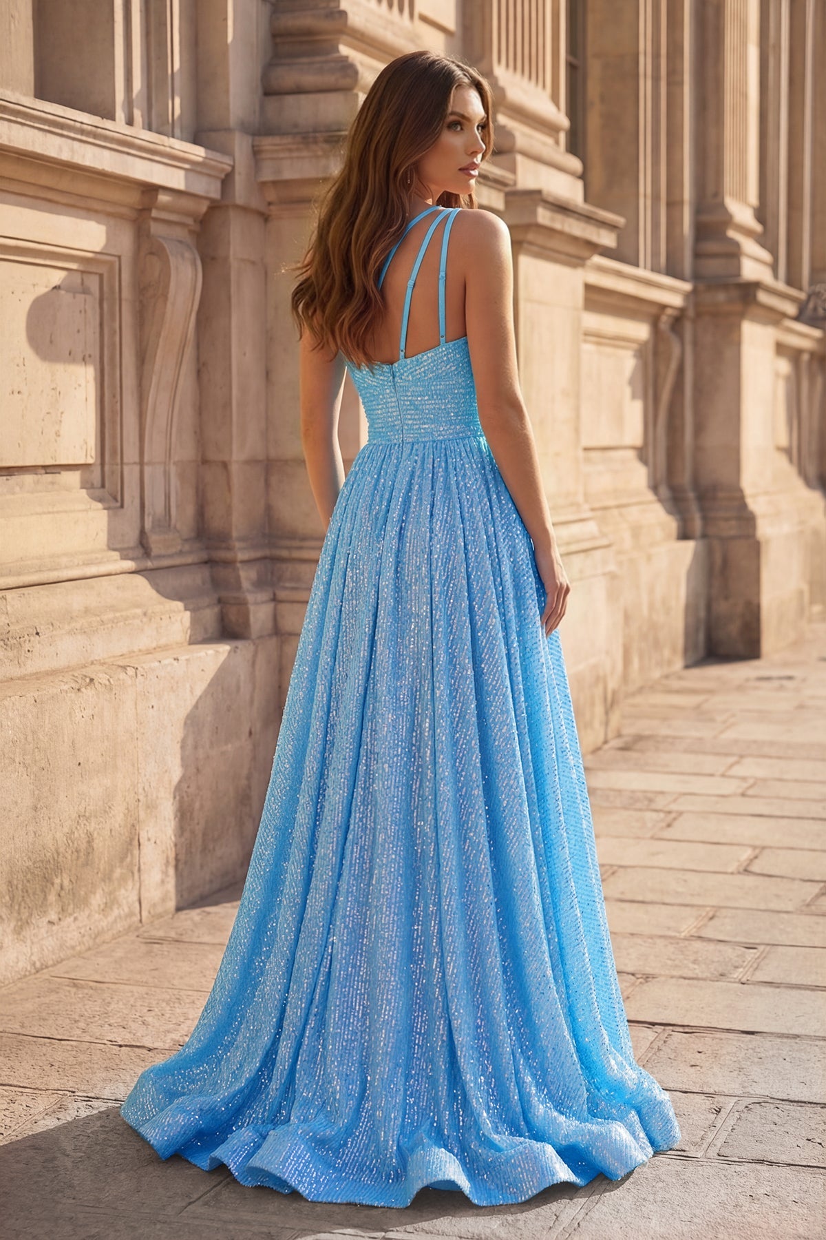 A-Line One Shoulder Sequins Prom Dress with Pockets