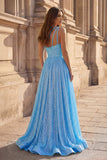 A-Line One Shoulder Sequins Prom Dress with Pockets