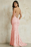 Sky Blue Spaghetti Straps Mermaid Tulle Long Prom Dresses With Appliques