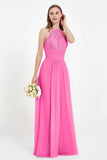 Halter Chiffon Lace Bridesmaid Dress Pleated Ruched Formal Evening Prom Dresses Gowns
