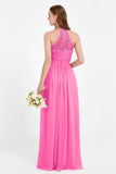 Halter Chiffon Lace Bridesmaid Dress Pleated Ruched Formal Evening Prom Dresses Gowns