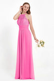 Halter Chiffon Lace Bridesmaid Dress Pleated Ruched Formal Evening Prom Dresses Gowns