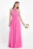 Halter Chiffon Lace Bridesmaid Dress Pleated Ruched Formal Evening Prom Dresses Gowns