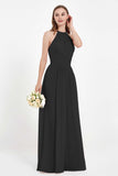 Halter Chiffon Lace Bridesmaid Dress Pleated Ruched Formal Evening Prom Dresses Gowns