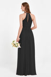 Halter Chiffon Lace Bridesmaid Dress Pleated Ruched Formal Evening Prom Dresses Gowns