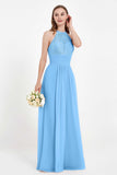 Halter Chiffon Lace Bridesmaid Dress Pleated Ruched Formal Evening Prom Dresses Gowns