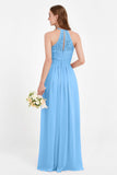 Halter Chiffon Lace Bridesmaid Dress Pleated Ruched Formal Evening Prom Dresses Gowns