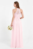 Halter Chiffon Lace Bridesmaid Dress Pleated Ruched Formal Evening Prom Dresses Gowns