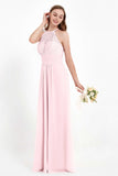 Halter Chiffon Lace Bridesmaid Dress Pleated Ruched Formal Evening Prom Dresses Gowns