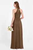 Halter Chiffon Lace Bridesmaid Dress Pleated Ruched Formal Evening Prom Dresses Gowns