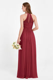 Halter Chiffon Lace Bridesmaid Dress Pleated Ruched Formal Evening Prom Dresses Gowns