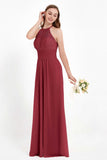 Halter Chiffon Lace Bridesmaid Dress Pleated Ruched Formal Evening Prom Dresses Gowns
