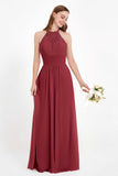 Halter Chiffon Lace Bridesmaid Dress Pleated Ruched Formal Evening Prom Dresses Gowns