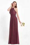 Halter Chiffon Lace Bridesmaid Dress Pleated Ruched Formal Evening Prom Dresses Gowns