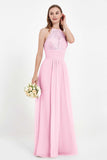 Halter Chiffon Lace Bridesmaid Dress Pleated Ruched Formal Evening Prom Dresses Gowns