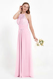 Halter Chiffon Lace Bridesmaid Dress Pleated Ruched Formal Evening Prom Dresses Gowns