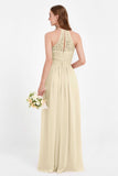 Halter Chiffon Lace Bridesmaid Dress Pleated Ruched Formal Evening Prom Dresses Gowns
