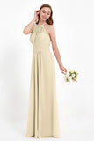 Halter Chiffon Lace Bridesmaid Dress Pleated Ruched Formal Evening Prom Dresses Gowns