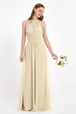 Halter Chiffon Lace Bridesmaid Dress Pleated Ruched Formal Evening Prom Dresses Gowns