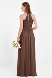 Halter Chiffon Lace Bridesmaid Dress Pleated Ruched Formal Evening Prom Dresses Gowns