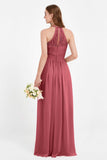 Halter Chiffon Lace Bridesmaid Dress Pleated Ruched Formal Evening Prom Dresses Gowns