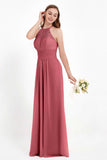 Halter Chiffon Lace Bridesmaid Dress Pleated Ruched Formal Evening Prom Dresses Gowns