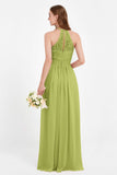 Halter Chiffon Lace Bridesmaid Dress Pleated Ruched Formal Evening Prom Dresses Gowns