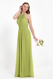 Halter Chiffon Lace Bridesmaid Dress Pleated Ruched Formal Evening Prom Dresses Gowns