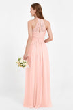 Halter Chiffon Lace Bridesmaid Dress Pleated Ruched Formal Evening Prom Dresses Gowns