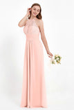 Halter Chiffon Lace Bridesmaid Dress Pleated Ruched Formal Evening Prom Dresses Gowns